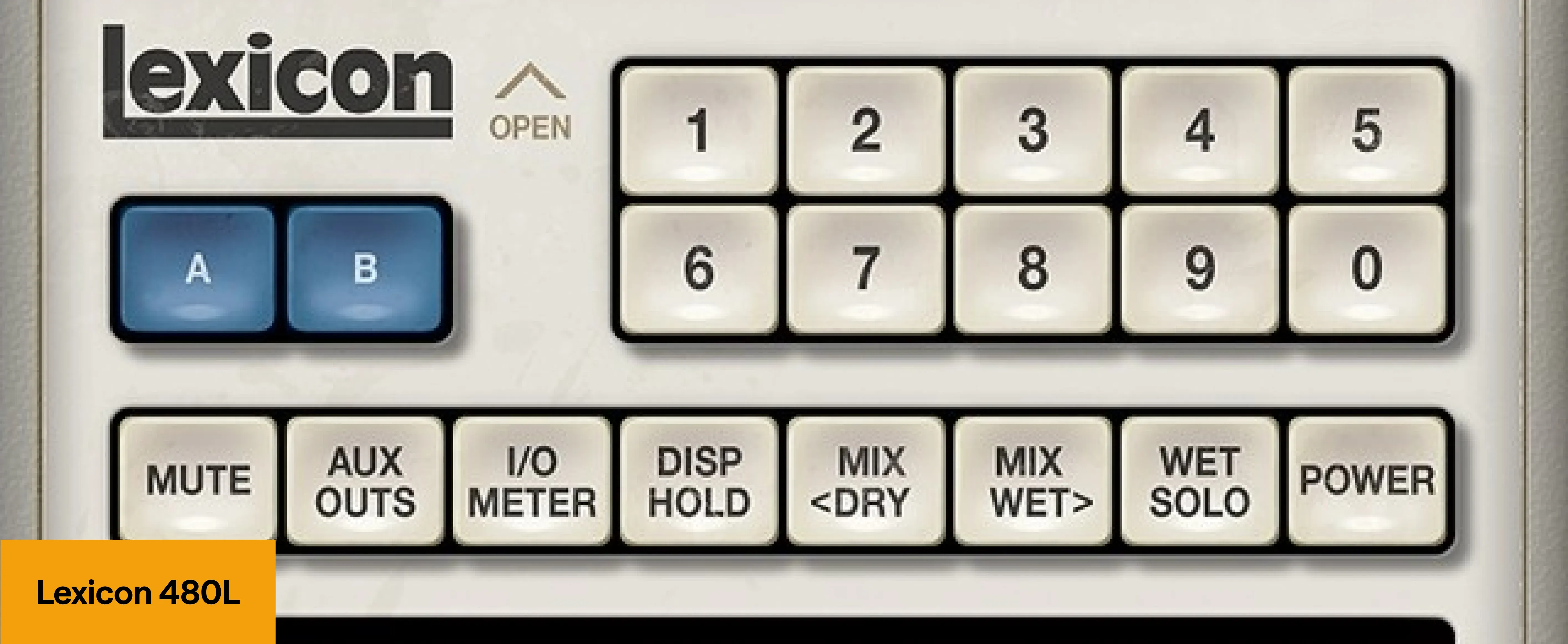 Display of Lexicon 480L, a high quality reverb plugin for music producers